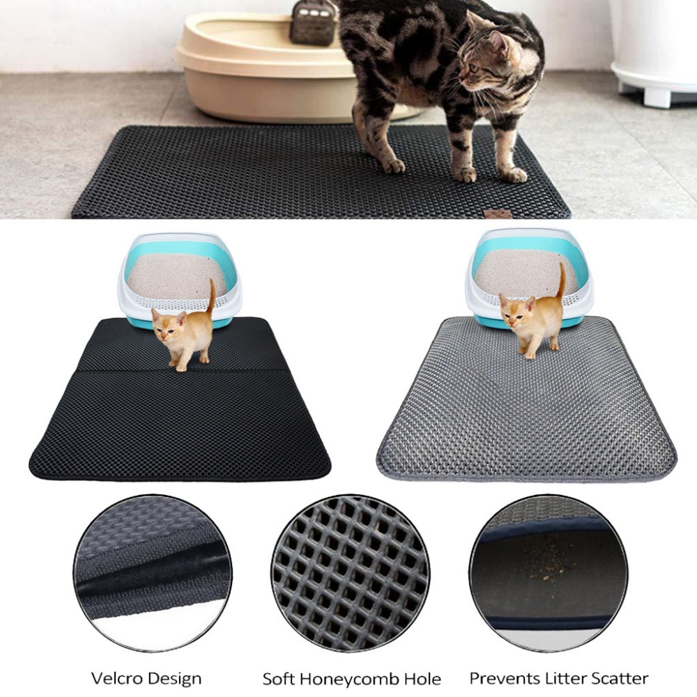 Cat Litter Catcher Mat 2-layer Dust Trapper Pet Pad Waterproof Eco-friendly Kitten Household Sand Cleaning 3 Size Foldable L*5