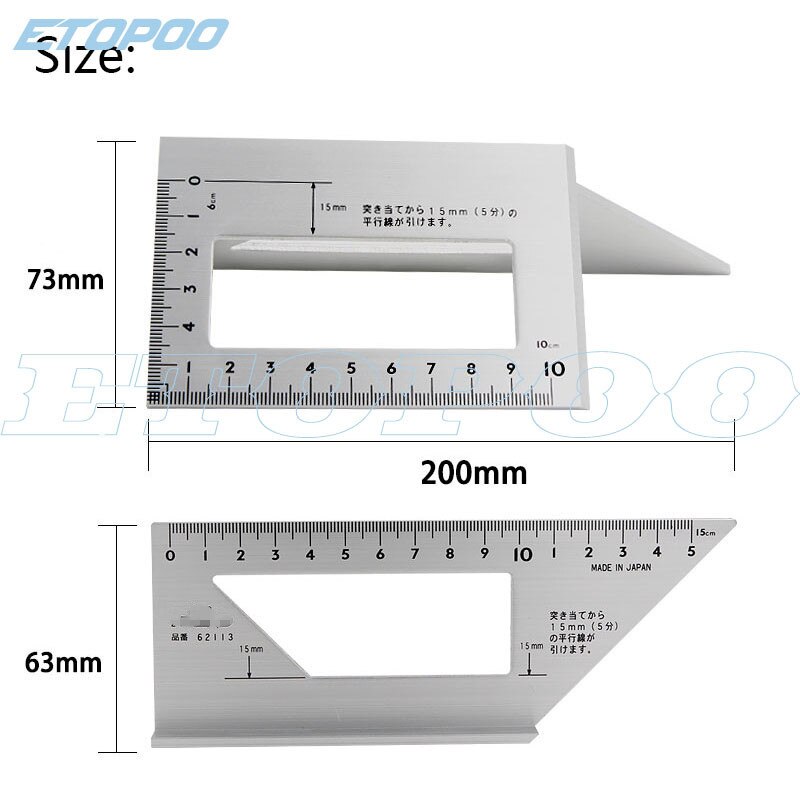 Japanese Aluminum Alloy woodworking Multi functional Square 45 degrees 90 degrees gauge ruler plastic Angle Protractor