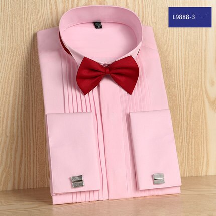 The newest France Cuff Tuxedo Shirts slim Fit Long sleeve Bridegroom Wedding party men dress shirt with Tie Free of charge: L98883 / XXXL