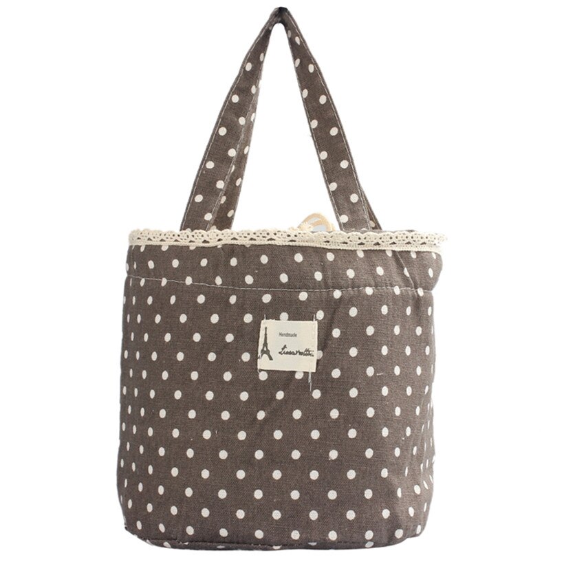 Lunch Bag Lunch Cooler box Polka Dot Lunch Small Tote Pouch Container Box Pink handbag bolsa termica lancheira: Coffee