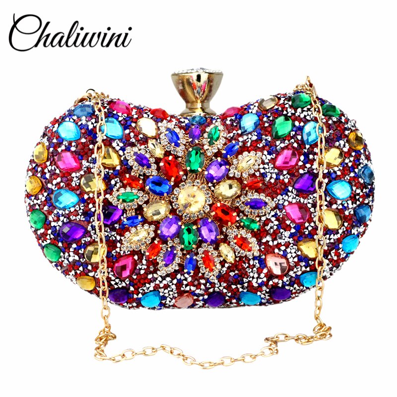 Chaliwini-Bolso de mano Floral de dos lados con diamantes de noche para mujer, bandolera de cristal múltiple, monedero de boda, cartera a juego