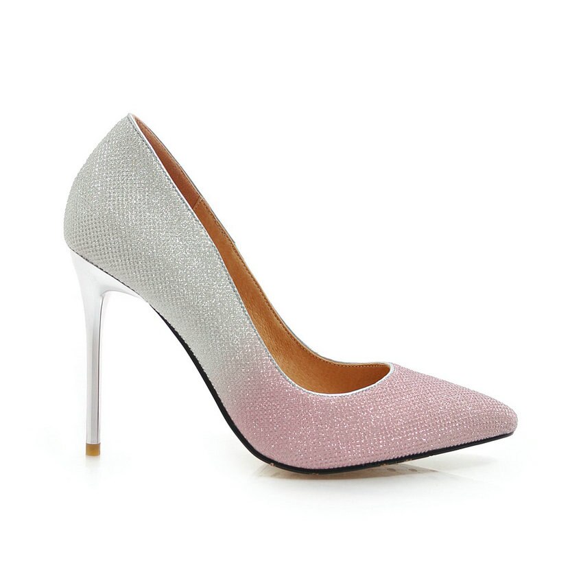 Qutaa kvinder pumps tynde højhælede damesko spidstå pu læder bling all match dame pumps str. 34-43