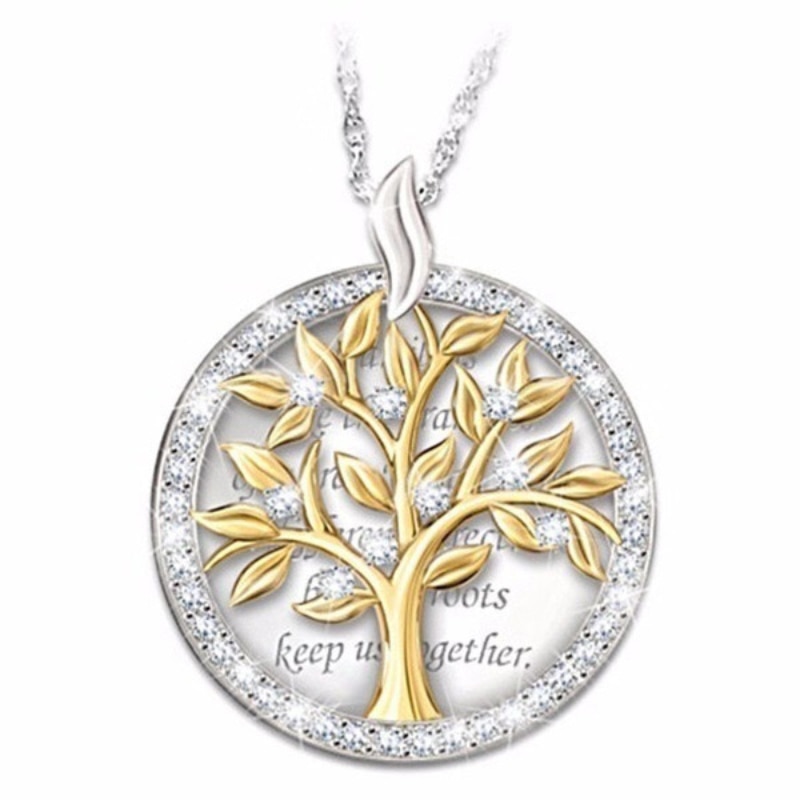 3Pcs Classic Tree of Life Crystal Round Pendant Necklace Gold Silver Colors Women Jewelry