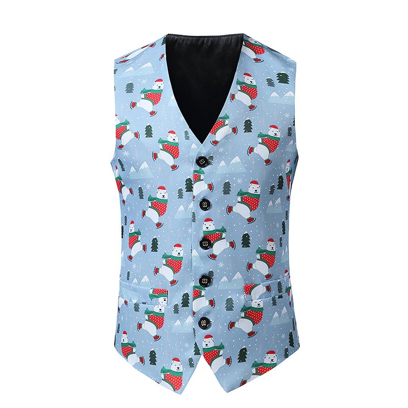 Estampado de Papá Noel traje de hombre chalecos Feliz Navidad chaleco hombres de Navidad baile traje chalecos chaleco Homme Cosplay hombres ropa: European Size XXL