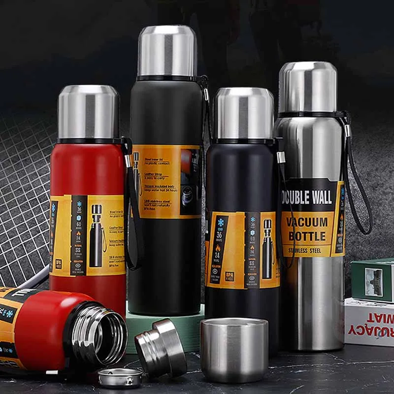 500/1000/1500ml kubek termiczny ze stali nierdzewnej o dużej pojemności sportowa butelka na wodę termos przenośnych kubek z izolacją z liną