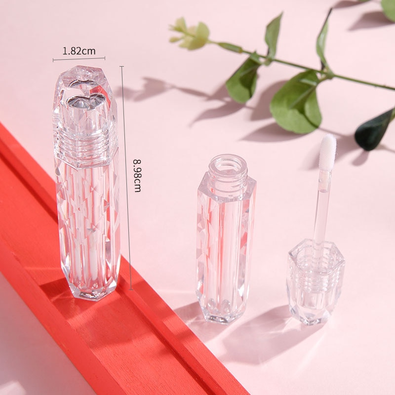 2ml diamant klar plast läppglans tom tub kosmetisk läppglans behållare förpackning