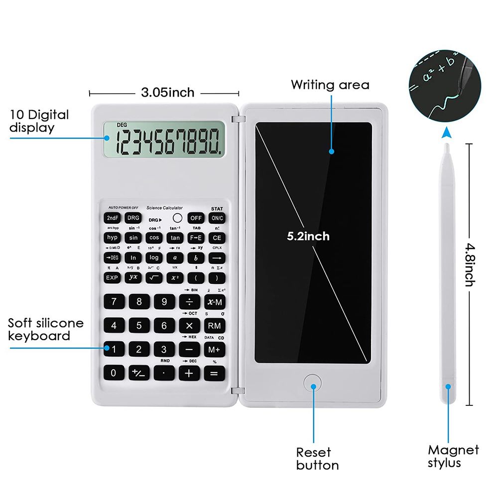 Foldable Scientific Calculator 10-Digit Digital Large Display with an Erasable Writing Tablet Digital Drawing Pad Math Calculato