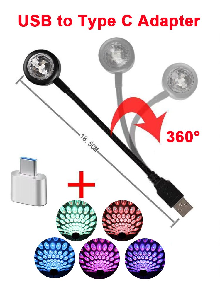 Proyector LED de bola de discoteca para niños, luces de con sonido activado para coche, club nocturno, decoración de habitación, de cumpleaños: USB to Type C