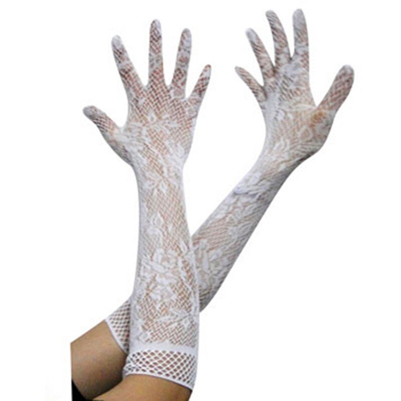 Filet de pêche en dentelle transparente pour femmes, gants noirs élastiques en maille à manches longues pour mariée, gants Sexy pour femmes