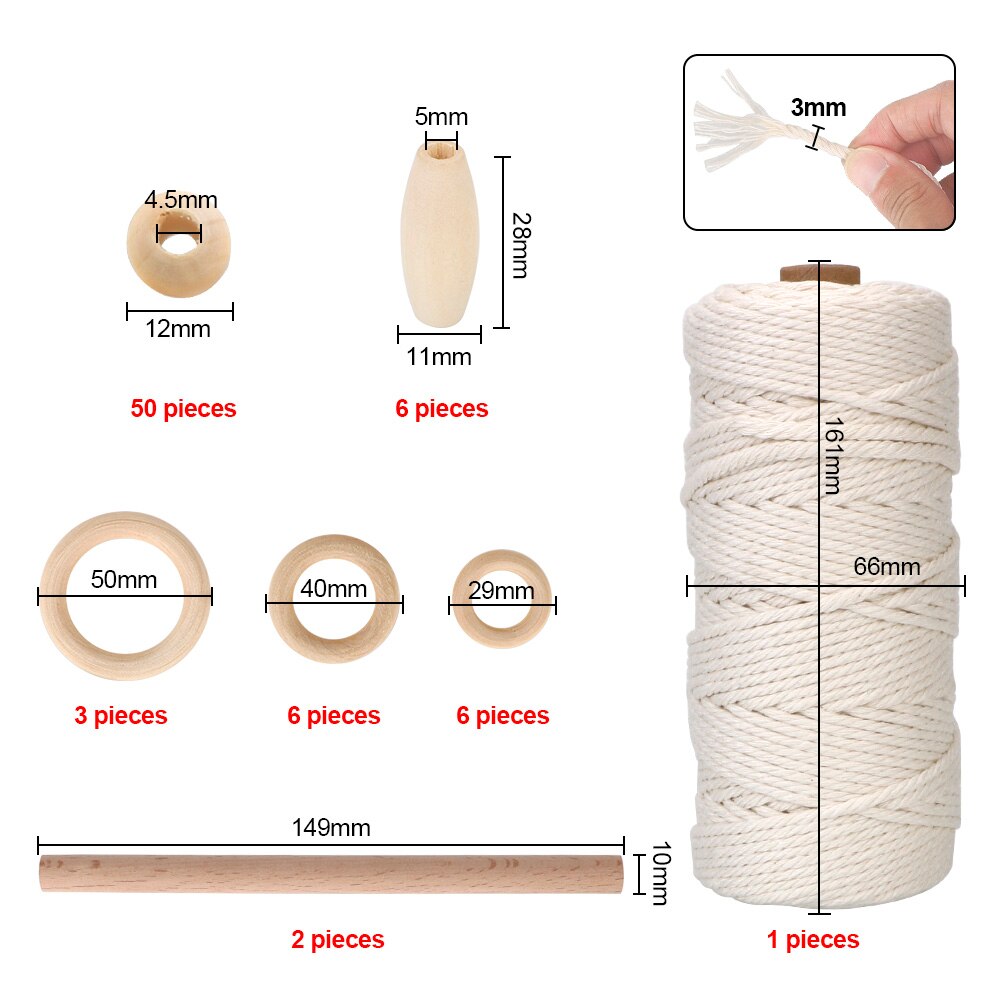 With Wood Ring Wood Stick DIY Teether Macrame Kit Natural Cotton Rope Braided Cord Dream Catcher Macrame Cord