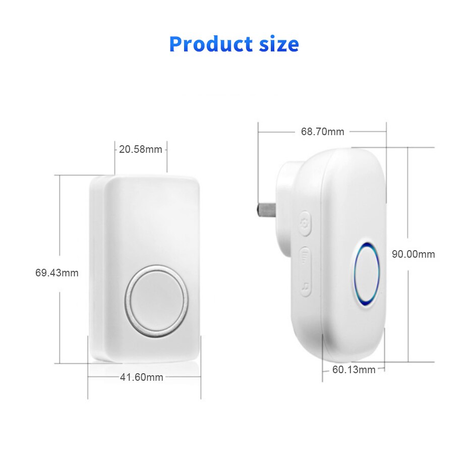 Self Power Wireless Doorbell Kinetic button Door bell 58 Melodies LED Indicator Door chime Wireless Kit receiver transmitter set