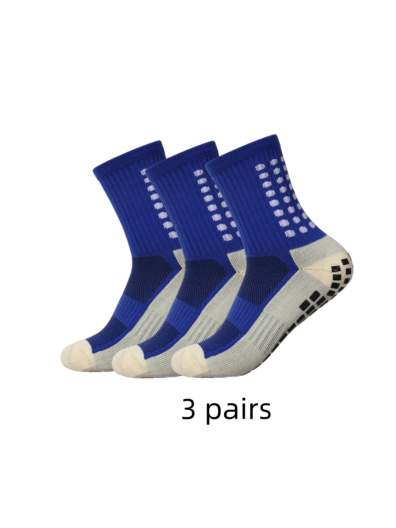 3 paar antislip klassieke sportsokken met zelfklevende punten, voetbalsokken: Blauw
