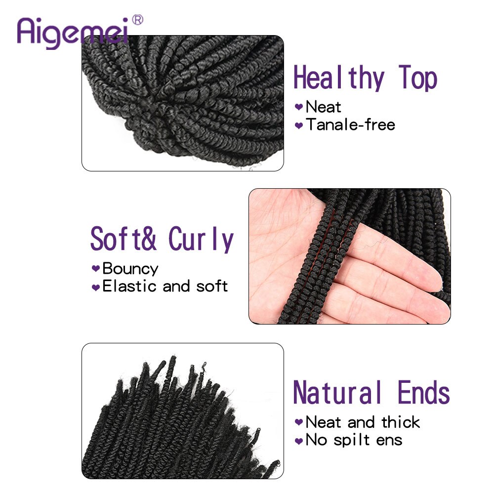 Aigemei Nubian Twist thin spring twist Crochet Hair Braids Hair-Extensions Low Temperature Flame Retardant Synthetic Fiber