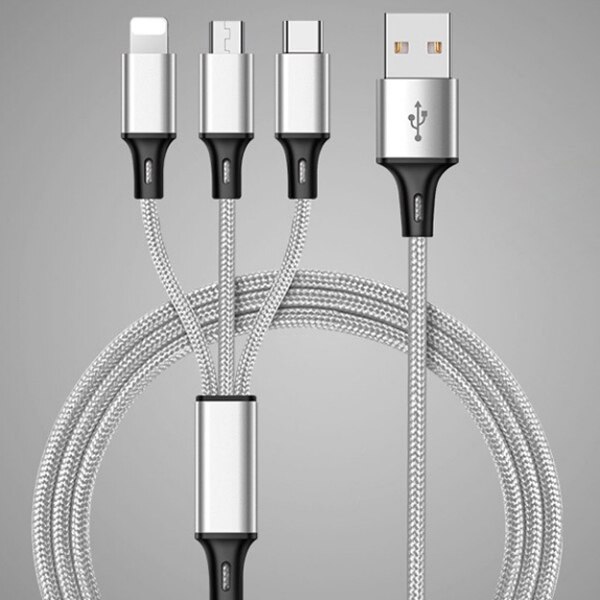 ¡! ACCEZZ-Cable de carga 3 en 1 para iPhone 8 Plus, X, XR, XS Max, Micro USB tipo C, para Samsung S8, Xiaomi 6, Cable de carga: Plata