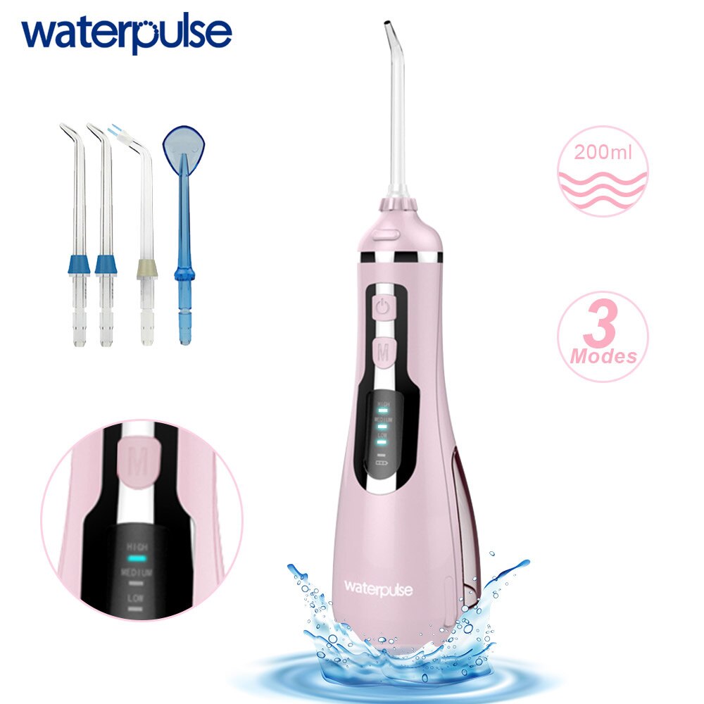 Waterpulse V500 Portable Water Flosser Rechargeable Oral Irrigator 200ml 4 Tips Water Floss Massage & Clean Dental Irrigation