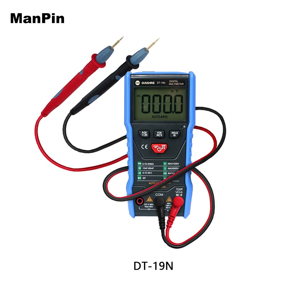 Mini Digital Multimeter Mobile Phone Repair AC DC Ammeter Voltmeter Temperature Resistance measurement Ohm Test Tool with Light: DT19N