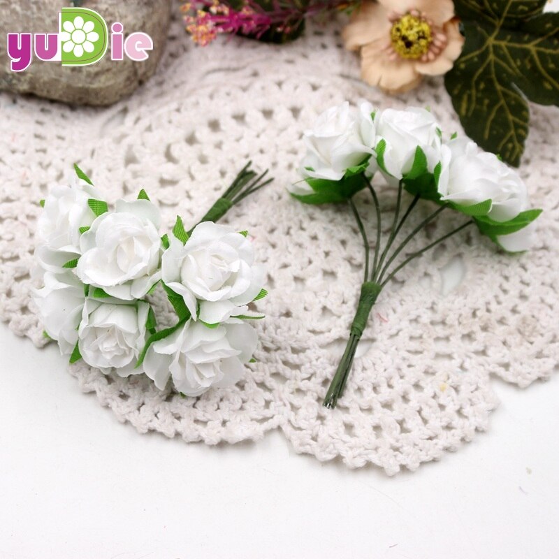 60 stücke Mini Mehrfarbig künstliche seide seide Rose hochzeit dekoration DIY kranz Kasten Clip kunst handgemachte falsche blume dekoration: Weiß