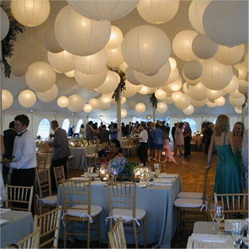 10 stücke Hochzeit Dekoration Weiß Runde Chinesische Laterne Geburtstag Dekoration Lieferungen Papier Lampe Laternen Party Decor