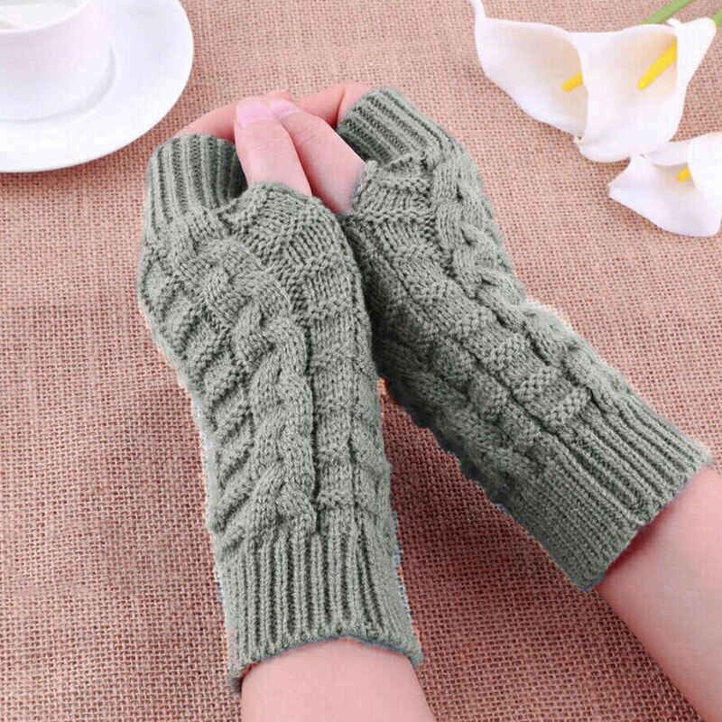 Winter Frauen Einfarbig Wolle Kabel Finger Handschuhe Dicke Warme Weiche Gestrickte Wolle Arm Daumen-See Finger Fäustlinge