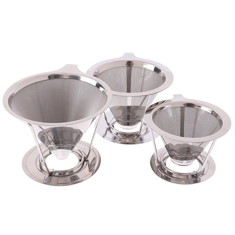 Double Layer Drip Coffee Filter Stainless Steel Reusable Cone Funnel Strainer Coffe Filter Holder