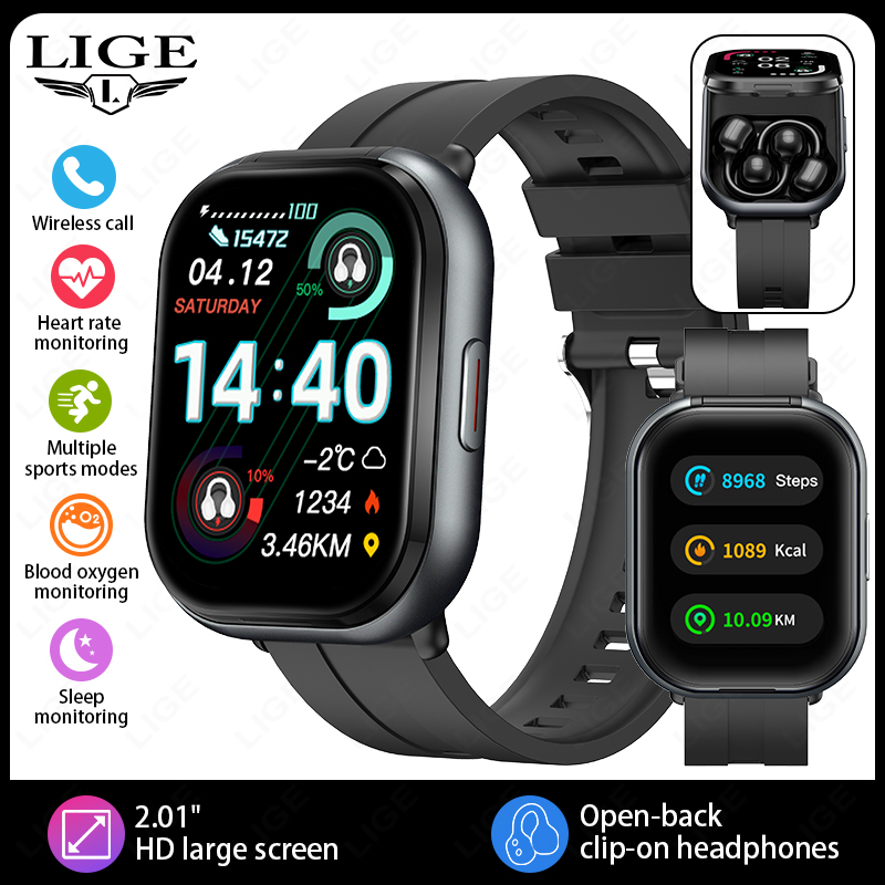 LIGE Nuovo 2 In1 Auricolari Astuto Della Vigilanza Degli Uomini Auricolare Bluetooth Chiamata Orologi Uomini Monitor di Salute Sport Musica Donne Smartwatch Auricolari: BIANCO
