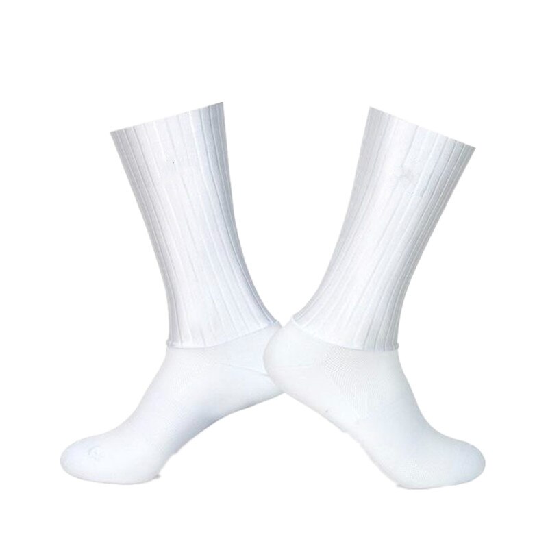 Calcetines de ciclismo transpirables para hombre, antideslizantes, sin costuras, a prueba de agua, para bicicleta de carretera, Verano: white