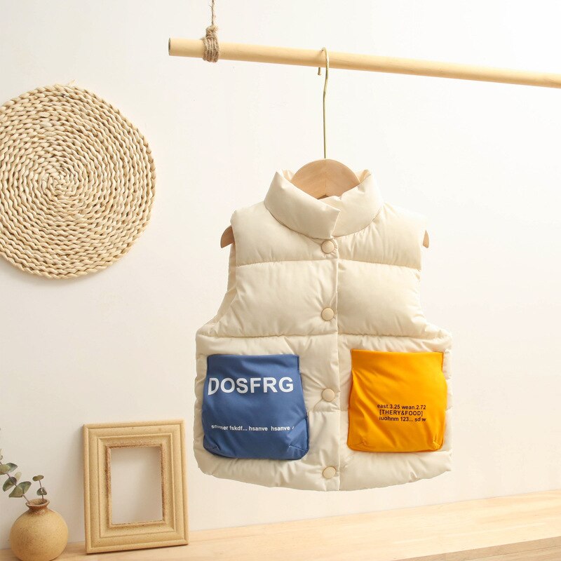 Meisjes jongens casual wintervest baby kinderen warm vest bovenkleding: Beige / 120