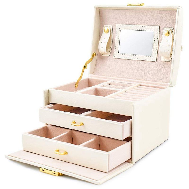 Sieradendoos / dozen / make-updoos, sieraden- en cosmetica-beautycase met 2 lades 3 lagen: Default Title