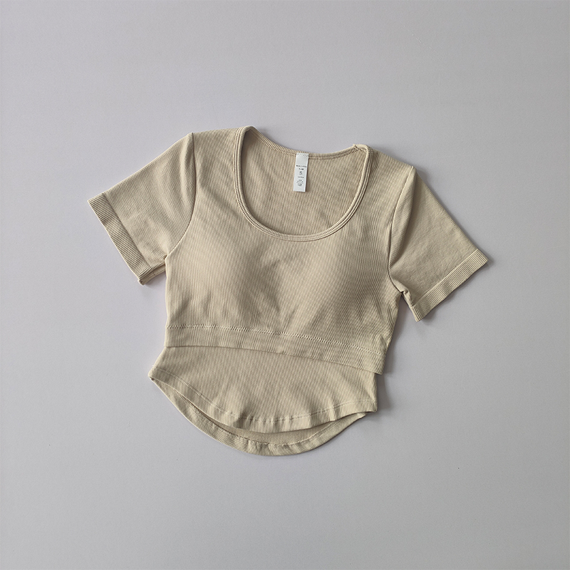 Neue fest Gurt Brust Kissen Yoga Anzug Kurzarm schlank passen Sport oben frauen schnell trocken Lauf schlank Fitness hemd Kleidung: XL / Gold