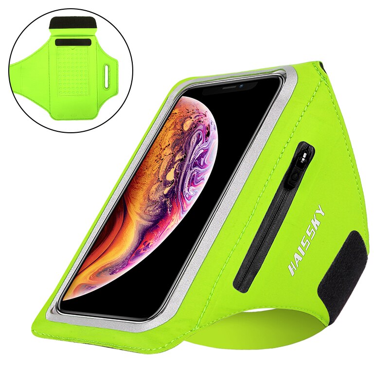 HAISSKY 6.9&quot; Zipper Pocket Running Sports Armbands Pouch GYM Fitness Brassard Case Waterproof Armband For iPhone Samsung Xiaomi: HSK1961 Green1