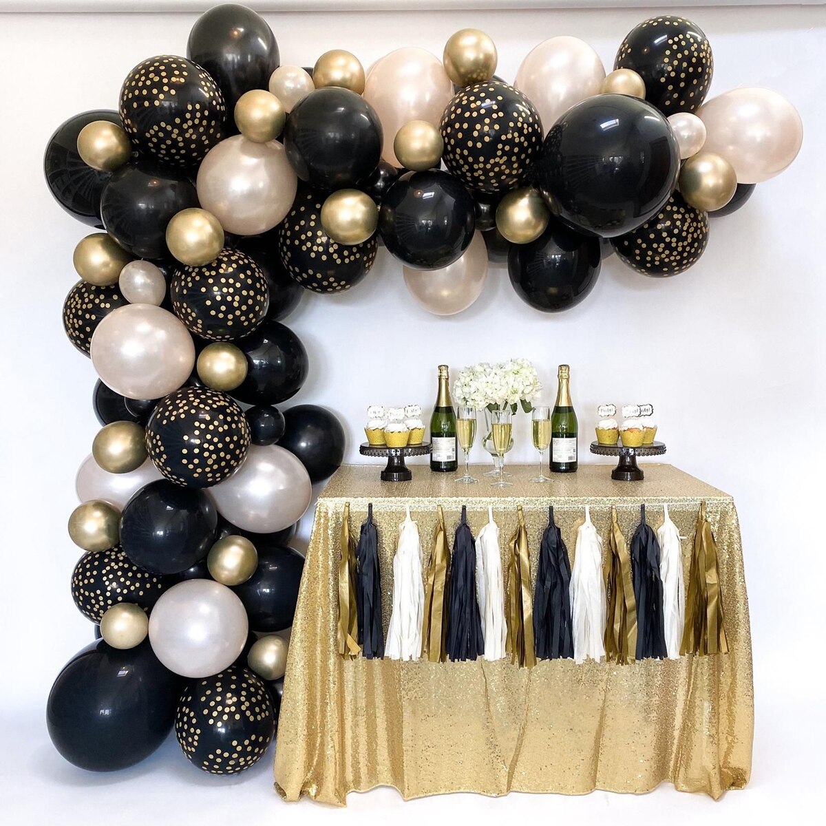 Kit de arco de Globos, guirnalda de Globos de látex negro dorado cromado para boda, de graduación, decoraciones para de cumpleaños