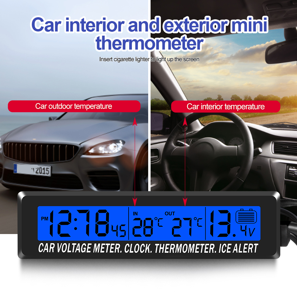 Horloge Numérique LCD Voiture - Thermomètre, Hygromètre, Météo - Rétro-éclairage Activé Par Le Son - Noir - 4