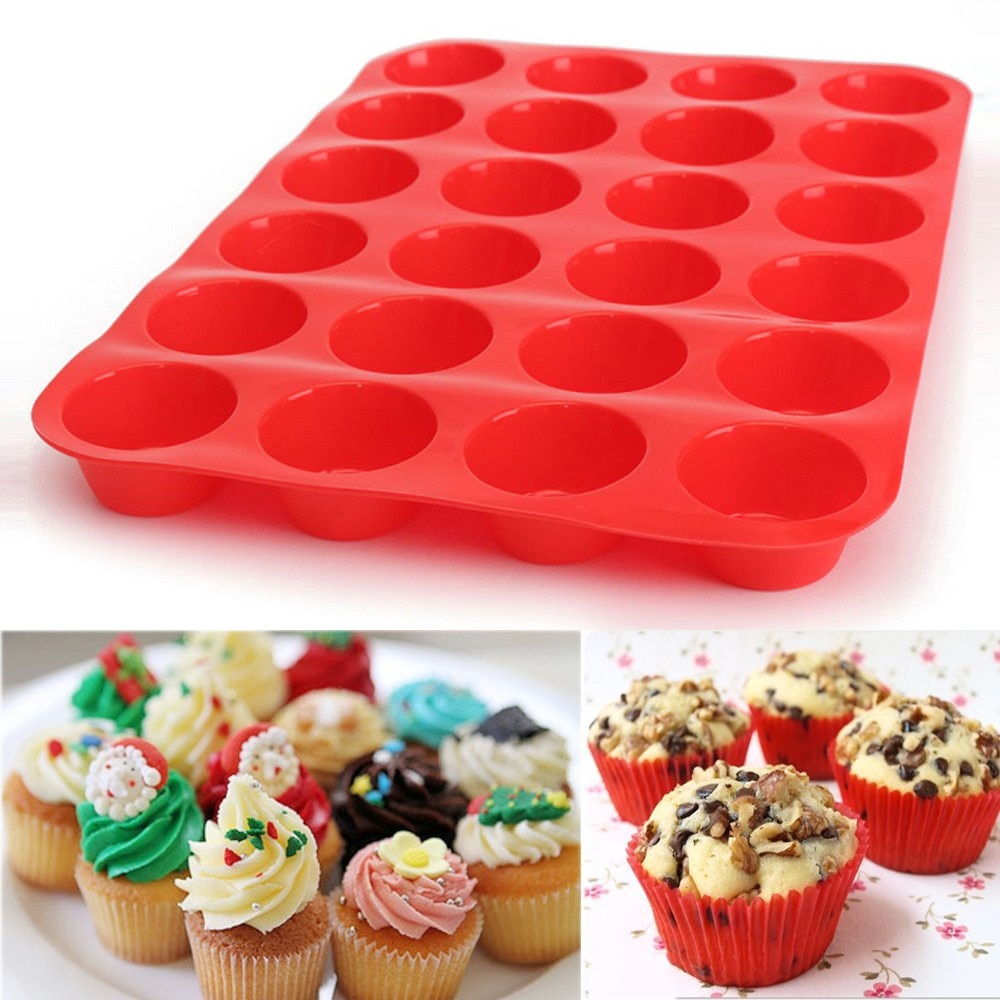 24 Holte Mini Muffin Siliconen Zeep Cookies Cupcake Bakvormen Pan Tray Mould Voor Home Office 0129P0. 3