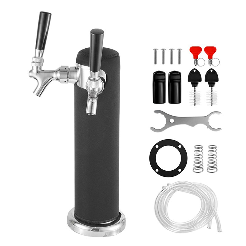 Torre de cerveza de barril de doble grifo, columna de cerveza pulida de 3 &quot;de diámetro, Kit dispensador de cerveza casera con herramientas de llave de tubo premontadas: with colomn cover