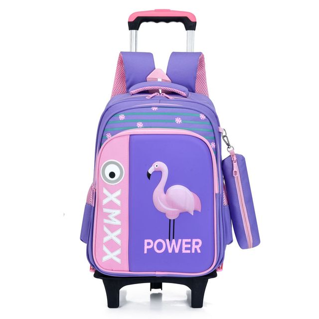 3D Flamingo Cartoon Schooltassen Voor Meisjes Jongens Haai Rugzak Kinderen Orthopedische School Rugzakken Mochila Escolar: PURPLE WHEEL