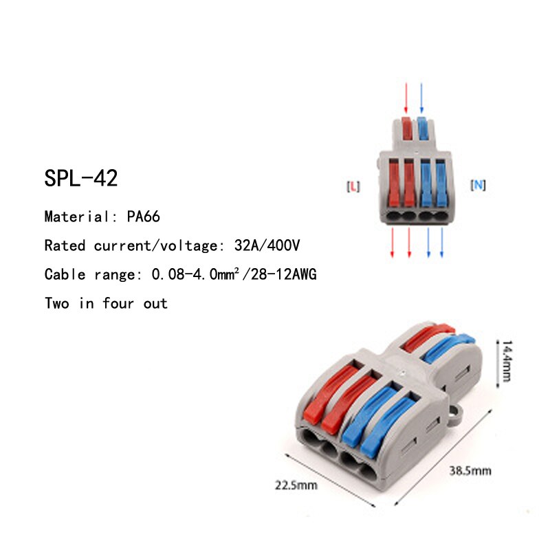 5pcs/Lot SPL-42/62 Mini Fast Wire Connector Universal Wiring Cable Connector Push-in Conductor Terminal Block DIY YOU tool: 5pcs-A