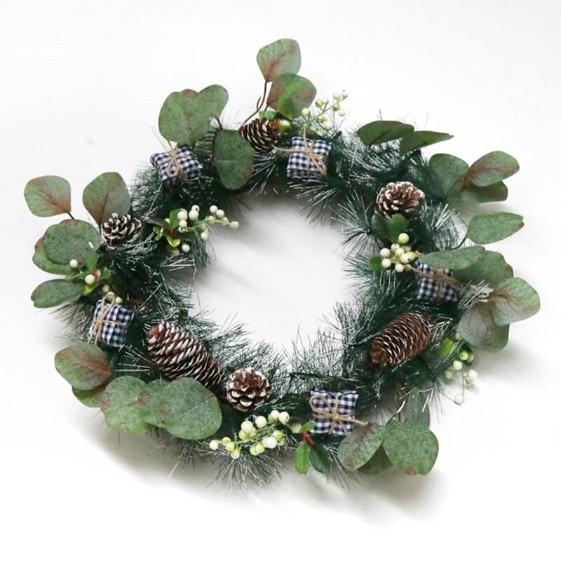 Artificial Christmas Pine Wreath With Decorative Box Pinecone Berries For Front Door Wall Window Home Decoration