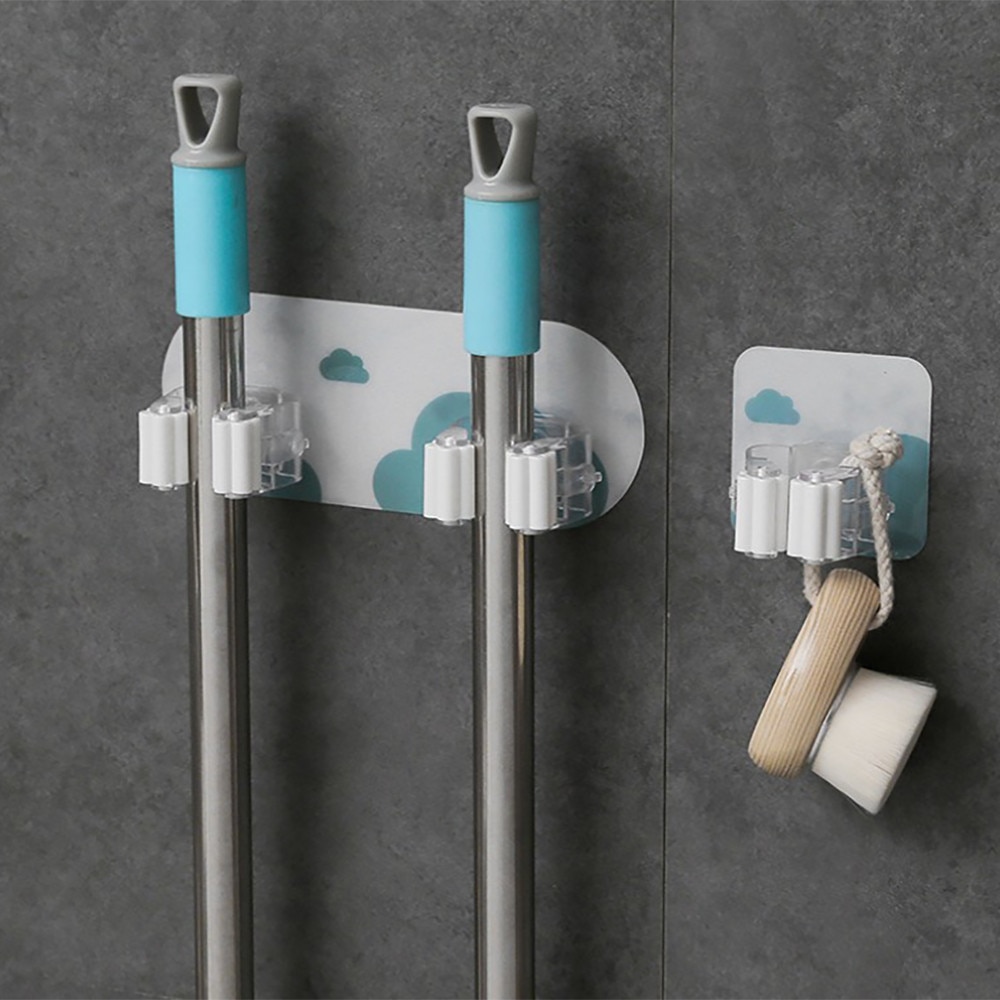 Bezem Mop Houder Zuignap Organizer, Plastic Bezem Mop Houder Rack Wandmontage, met 3 Positie 2 Haken Geen Boren Vereist Bezem Mop Rack Waterdicht En Vochtbestendig Voor Keuken Garage Badkamer