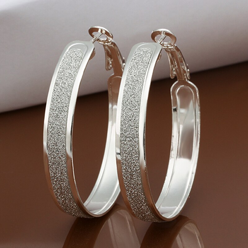 100% 925 sterlina d'argento Orecchino ad anello per Le Donne 40 MILLIMETRI macchia grande Rotondi del Cerchio Dei Monili Degli Orecchini Regalo
