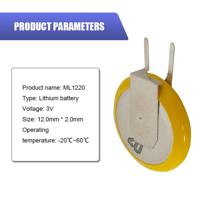 2 piezas de ML1220 1220 3V 18mAh Pie de soldadura Célula de botón recargable
