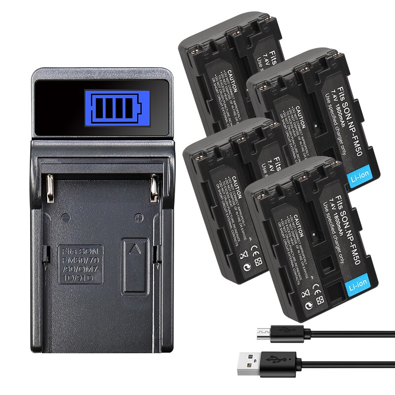 NP FM50 FM55H 1800mAh Batteries for Sony NP-FM50 NP-FM51 NP-FM30 NP-FM55H DCR-PC101 A100 Series DSLR-A100 Camera Battery: 1Charger 4Battery
