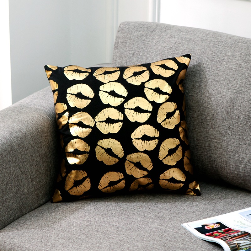 Cojín dorado negro bronce corazón labios lámina de oro cojines almohadones decorativos decoración para el hogar almohada sofá