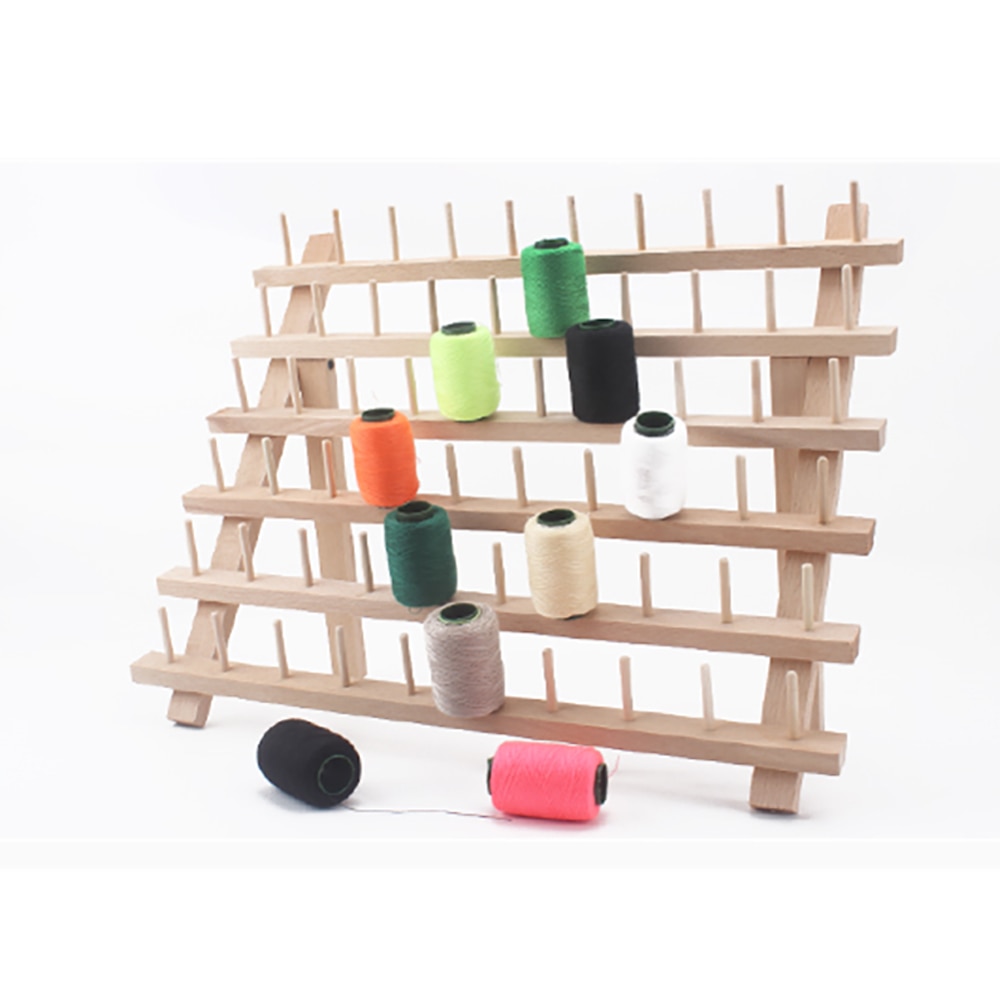 Solid Wood Shelf Folding Spool Storage Rack Sewing Thread Rack 60-Spool Thread Organizer For Sewing Embroidery