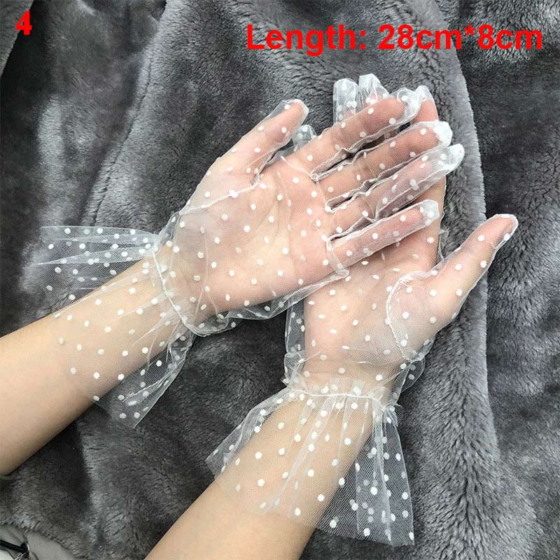 Female Gloves Transparent Dot Tulle Fishnet Gloves Black Bow Wrist Length Bridal Gloves Finger Short Mittens Wedding Accessories: 4