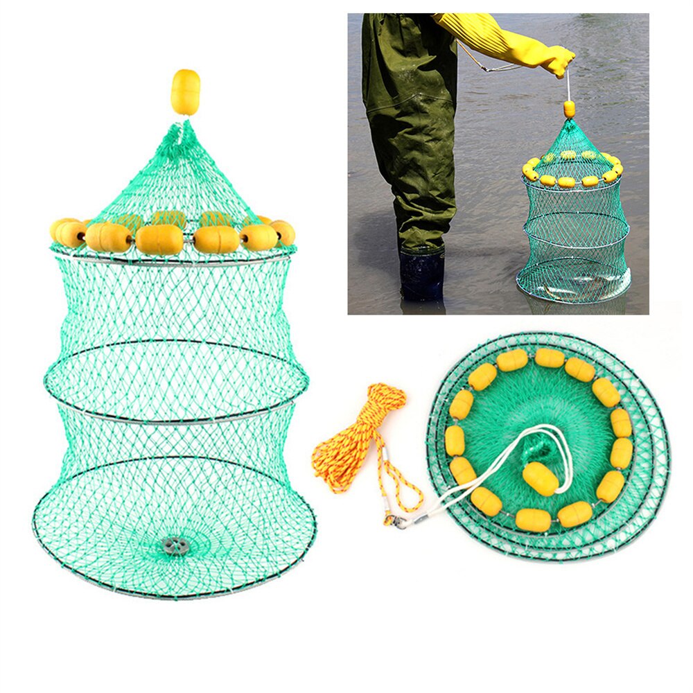 Buoyancy Fishing Net Folding Multi-Floating Ball Fishing Net Steel Wire Mesh Crab Catching Trap Fish Network Fishing Accessories