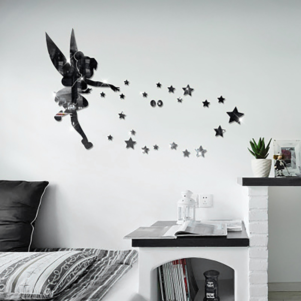 3D Fairy Angel Spiegel Muursticker Meisje Met Sterren Acryl Muursticker Sticker Kids Slaapkamer Home Decoratie