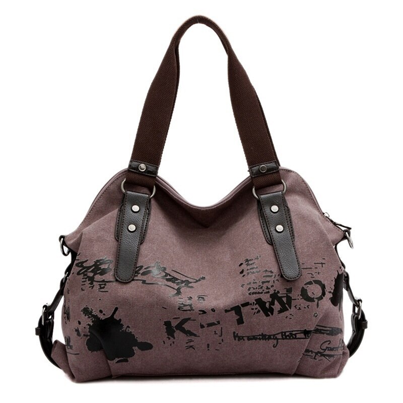 Vintage graffiti kvinder taske lærred håndtaske kvindelig berømt skuldertaske dame totalisatorspil stor crossbody sac en hoved bolsos muje: Lilla