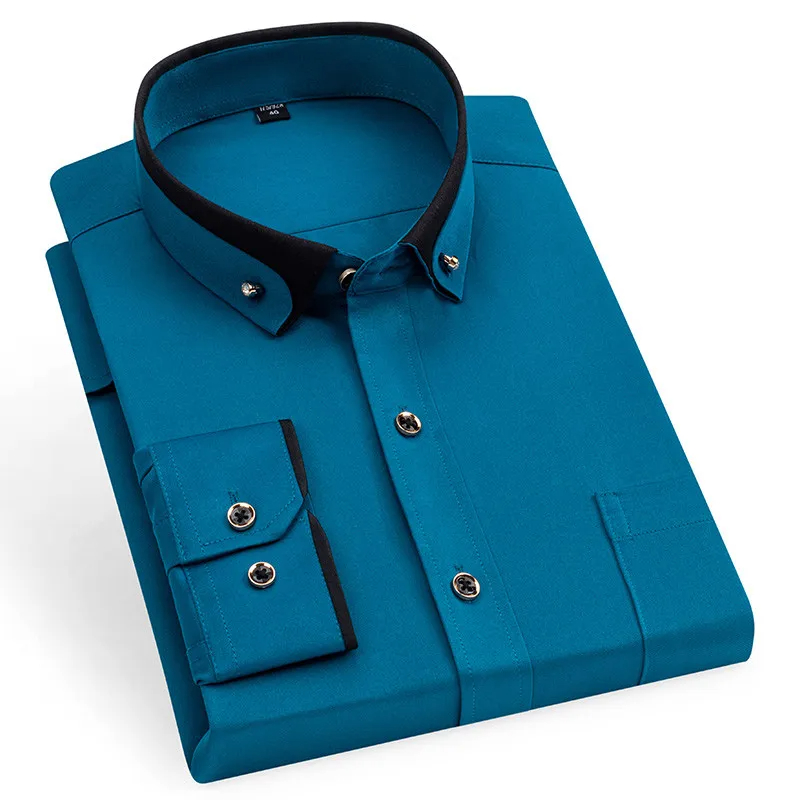 Nueva Camisa de vestir de negocios para hombre, Camisa Social de manga larga con botones, ropa informal antiarrugas para de boda y oficina para hombre: 41 / Beige