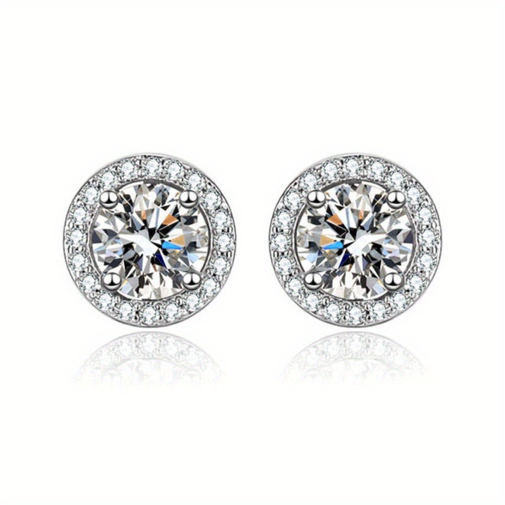 1 Pair Silvery Cubic Zirconia Stud Earrings Round Square Diamonique Stud Earrings Set for Women Men: Gold-color