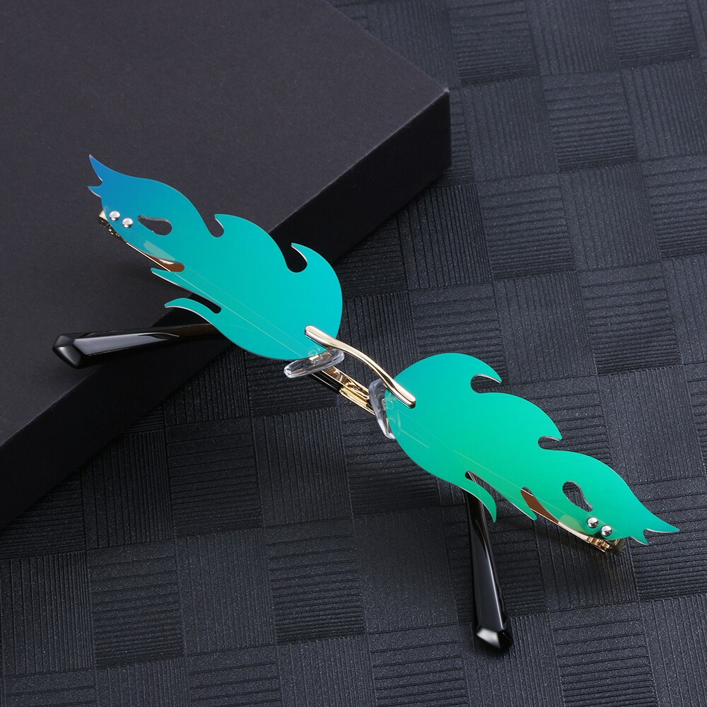 Nowy ogień płomień okulary mężczyźni kobiety Rimless Wave UV 400 luksusowe trendy Streetwear kolarstwo akcesoria zewnętrzne: green